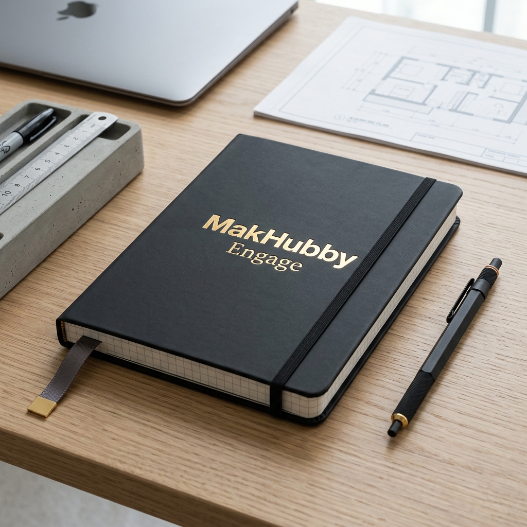Hardcover Engineering Grid Notebook & Pen